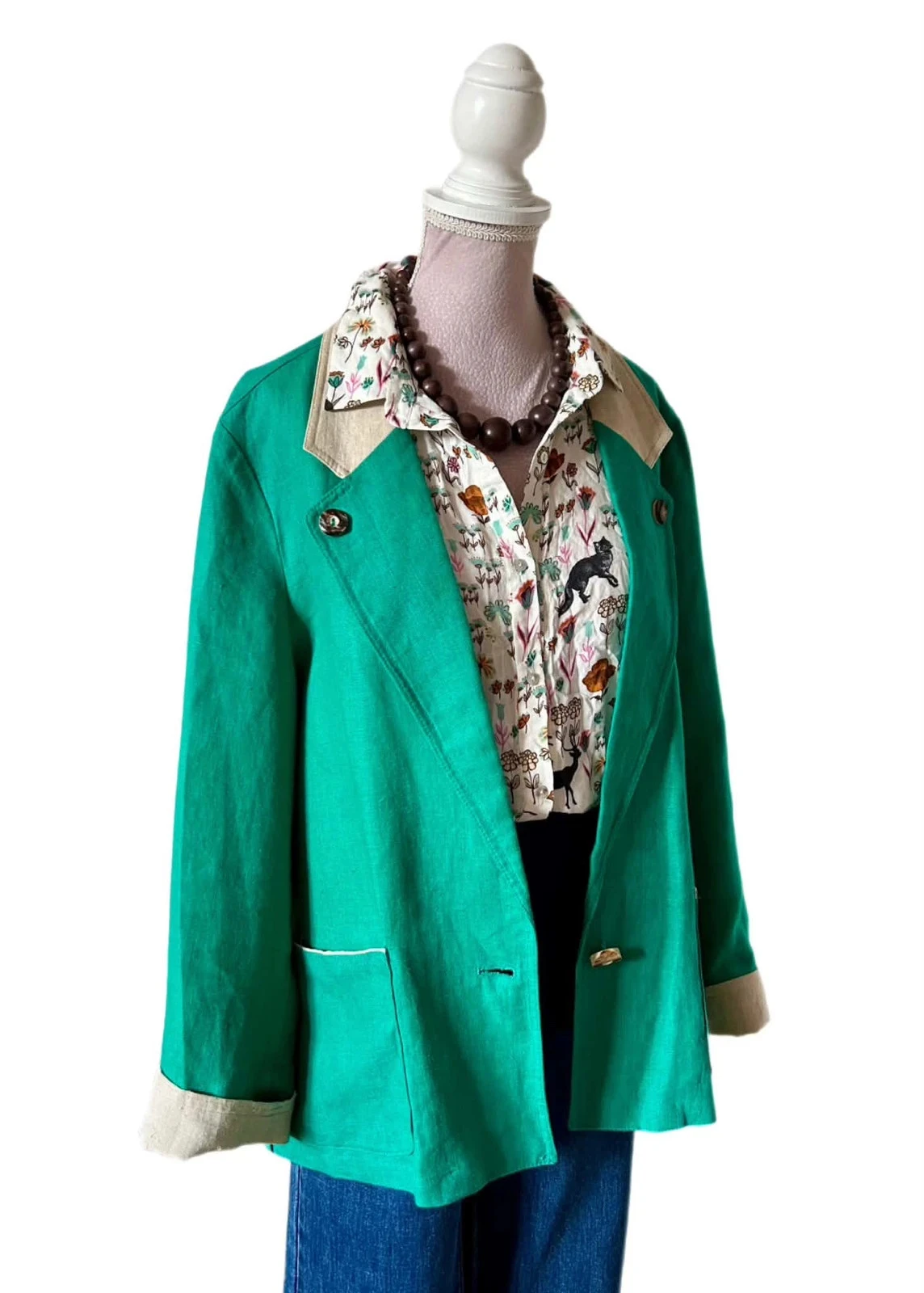 🦚Blazer 100% linnen emeraldgroen vintage 80s90s cottagecore Oostenrijkse smaragd linnen retro jas 36/38🌿 – photo 5